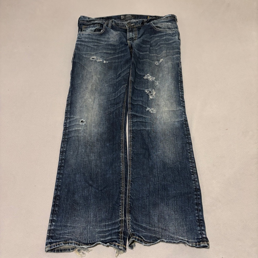 Silver Jeans Co Gordie Loose Fit Distressed Jeans Dark Wash Denim 38x34 Grunge